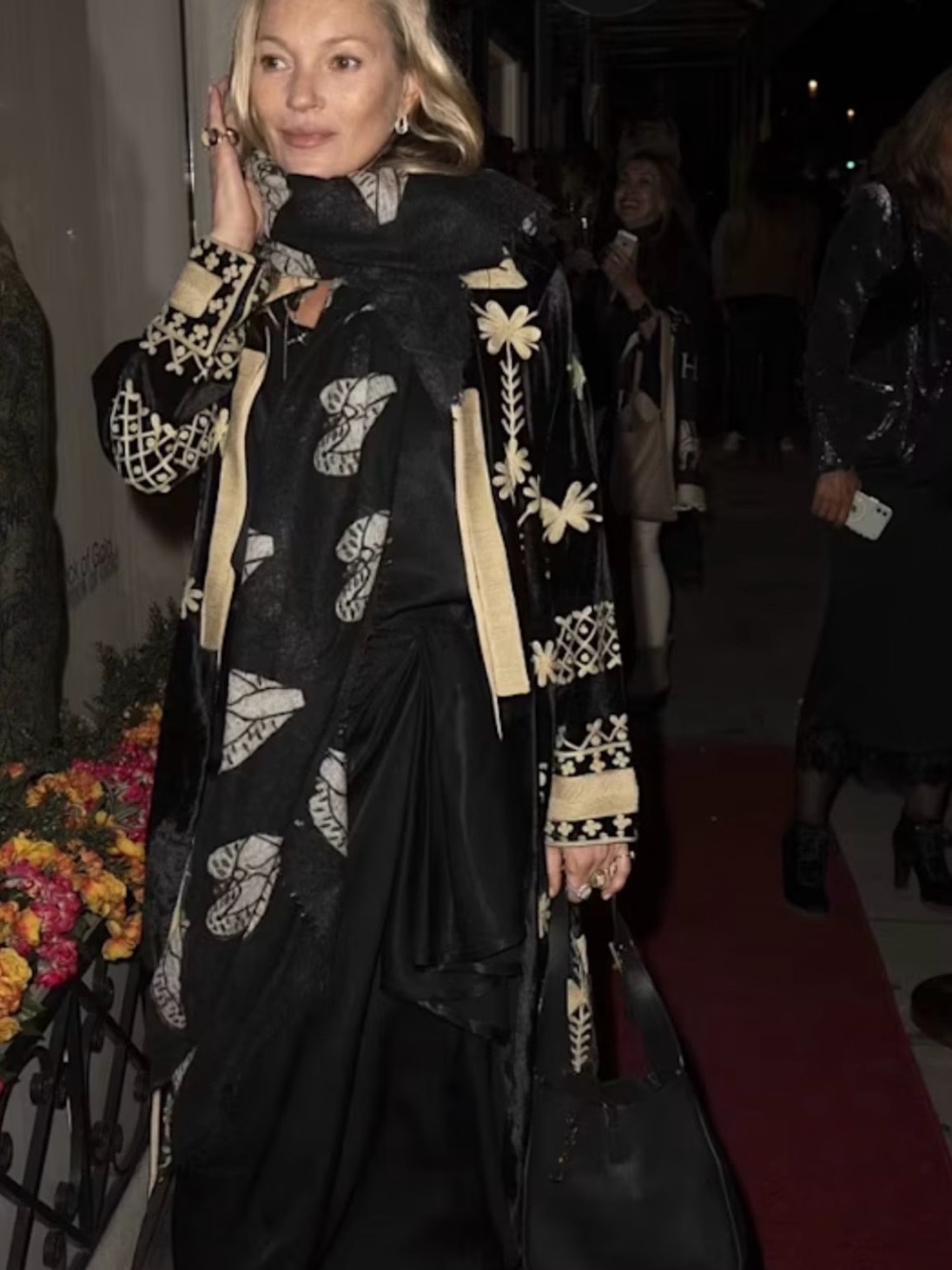 Antra Embroidered Velvet Black & Cream Long MIDI Jacket Coat - Picture 15 of 16